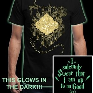 NEW Mens XL Hogwarts Solemnly Swear Glow Dark Tee